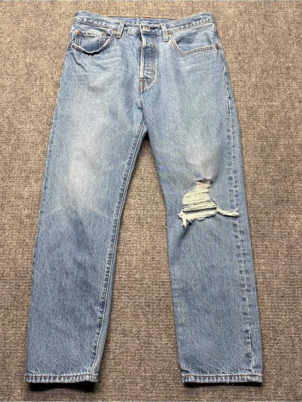 Levis Jeans Womens 30x28 Blue 501 Cropped Premium Straight Big E Button Fly